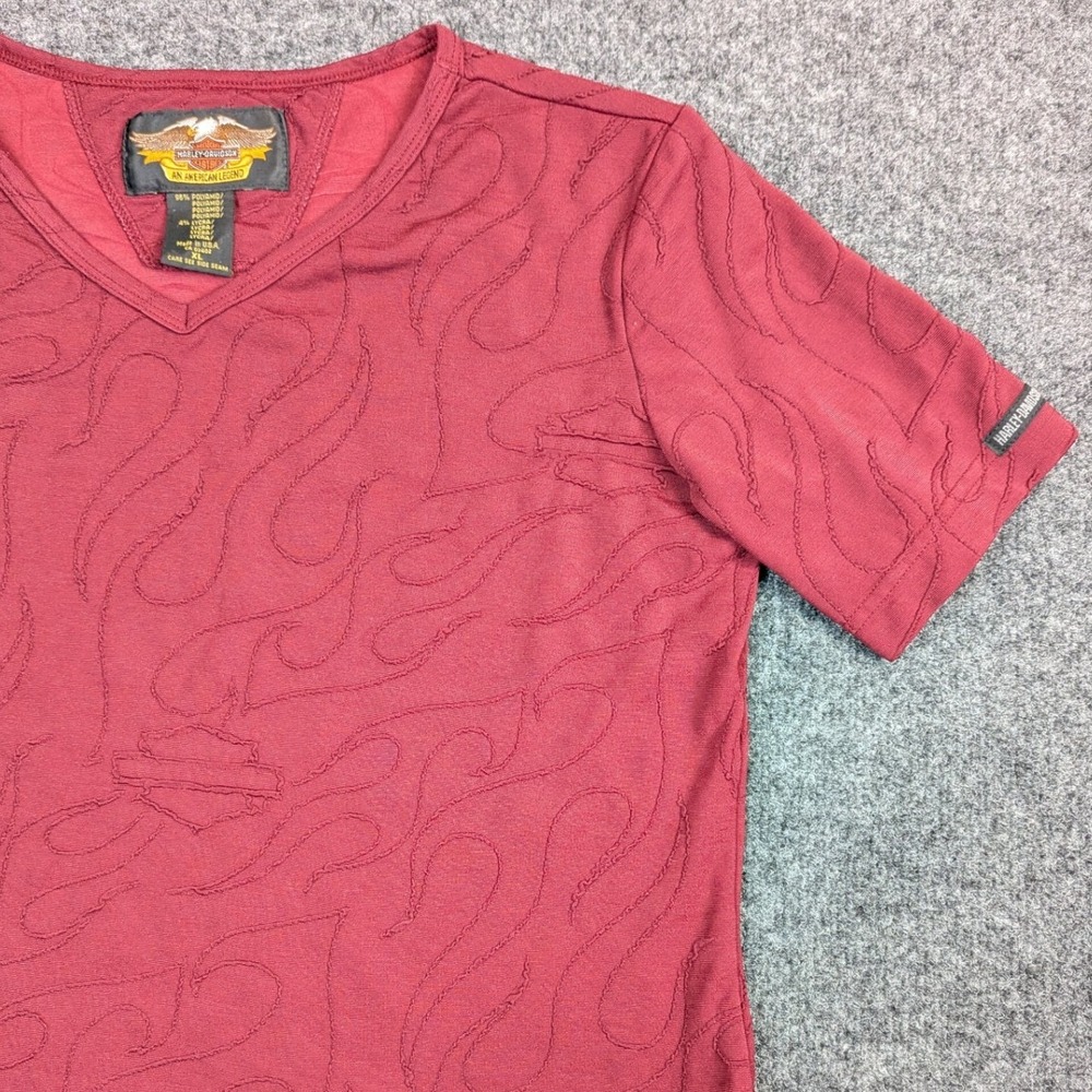 Harley-Davidson Womens XL Burgundy Textured Flame V-Neck Short Sleeve Top USA